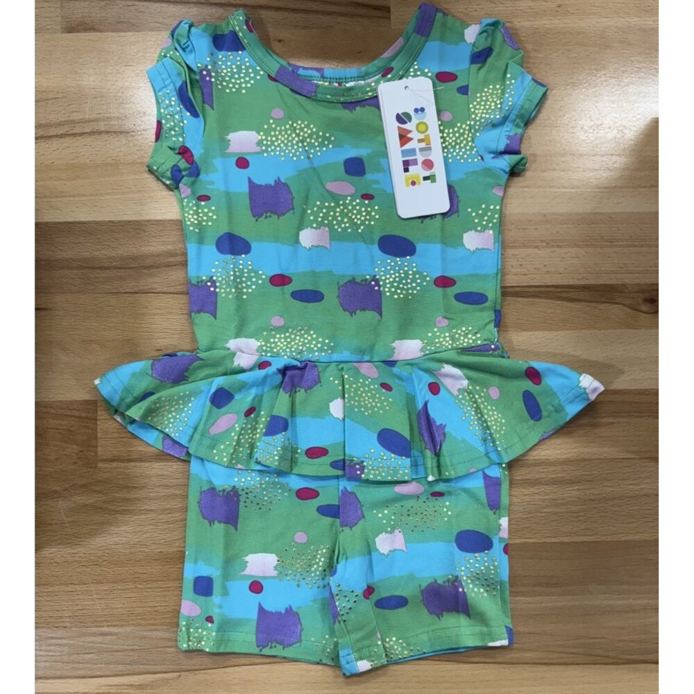 Dot Dot Smile Girl's Short Sleeve Peplum Romper Size 2T Green Shorts 1-Piece